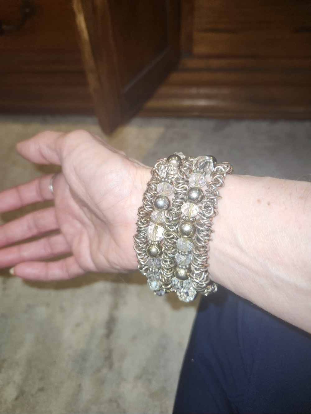 Beaded Chain Wrap Bracelet - Silver Crystal